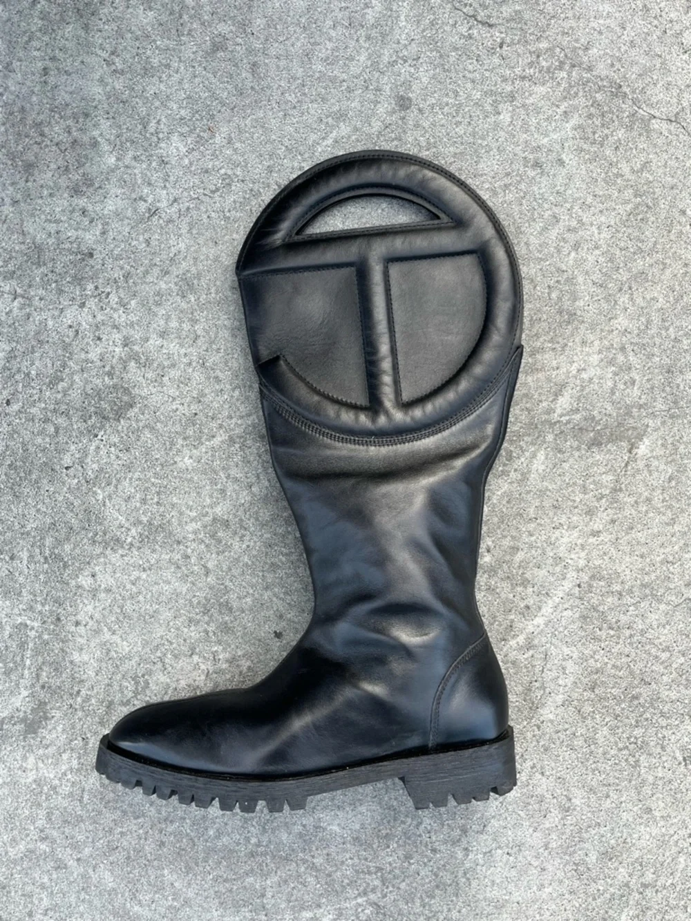 New! Telfar Unisex Black Leather Lug Sole Tall Logo Boot